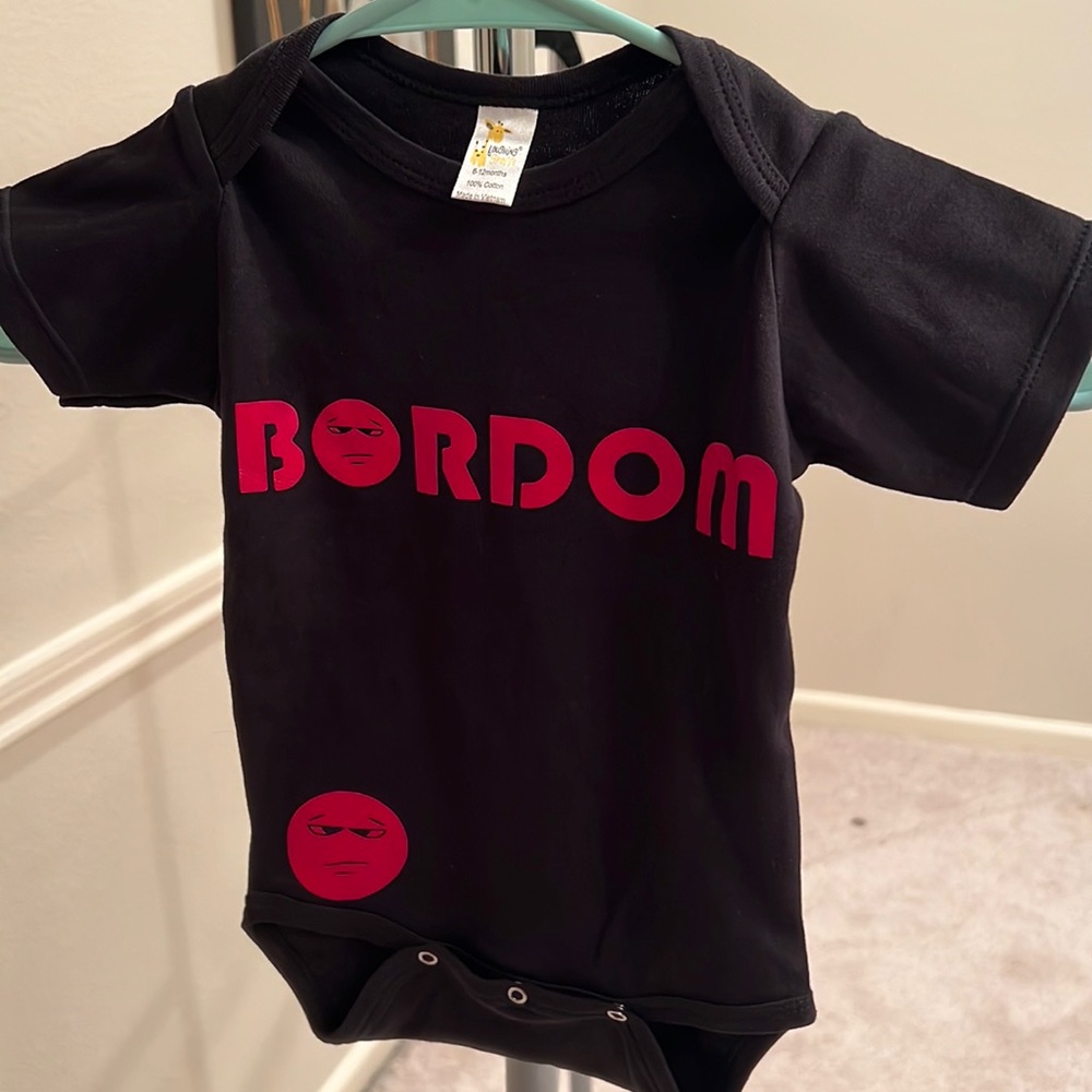 Black and red BORDOM onesie